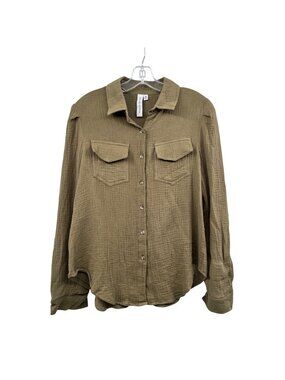 Grace+Karma Wonens Button Up Top Textured Green Size Medium